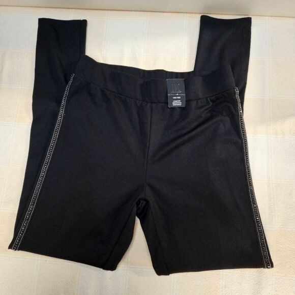 INC International Concepts Black Stretch Wide Waistband Beaded Pull On Leggings - Picture 5 of 13